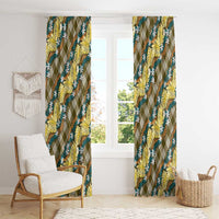 Polynesian Monstera Tiare Floral Window Curtain Yellow Tropical Plaid - Polynesian Pride