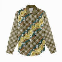 Polynesian Monstera Tiare Floral Women Casual Shirt Yellow Tropical Plaid - Polynesian Pride