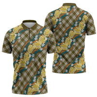 Polynesian Monstera Tiare Floral Zipper Polo Shirt Yellow Tropical Plaid LT01 - Polynesian Pride