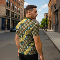 Polynesian Monstera Tiare Floral Zipper Polo Shirt Yellow Tropical Plaid LT01 - Polynesian Pride