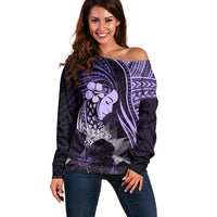 Polynesian Women Day 2024 Off Shoulder Sweater Hibiscus Girl Tribal LT01 Women Purple - Polynesian Pride