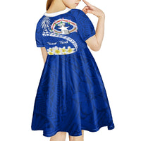 Northern Mariana Islands Commonwealth Day 2024 Kid Short Sleeve Dress Dolphin With Plumeria Flower LT01 - Polynesian Pride