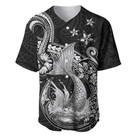 Hawaii Mermaid Monotone Baseball Jersey Polynesian Pattern Fish Hook LT01 Black - Polynesian Pride