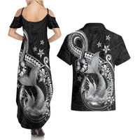Hawaii Mermaid Monotone Couples Matching Summer Maxi Dress and Hawaiian Shirt Polynesian Pattern Fish Hook LT01 - Polynesian Pride