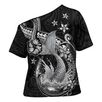 Hawaii Mermaid Monotone Cross Shoulder Shirt Polynesian Pattern Fish Hook LT01 - Polynesian Pride