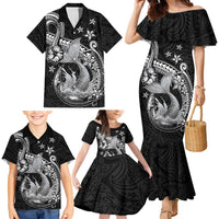 Hawaii Mermaid Monotone Family Matching Mermaid Dress and Hawaiian Shirt Polynesian Pattern Fish Hook LT01 - Polynesian Pride