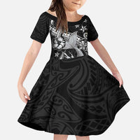 Hawaii Mermaid Monotone Family Matching Summer Maxi Dress and Hawaiian Shirt Polynesian Pattern Fish Hook LT01 Daughter's Dress Black - Polynesian Pride
