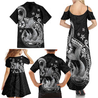Hawaii Mermaid Monotone Family Matching Summer Maxi Dress and Hawaiian Shirt Polynesian Pattern Fish Hook LT01 - Polynesian Pride