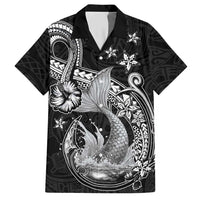 Hawaii Mermaid Monotone Hawaiian Shirt Polynesian Pattern Fish Hook LT01 Black - Polynesian Pride