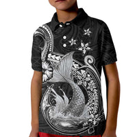 Hawaii Mermaid Monotone Kid Polo Shirt Polynesian Pattern Fish Hook LT01 Kid Black - Polynesian Pride