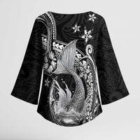 Hawaii Mermaid Monotone Kimono Sleeve Blouse Polynesian Pattern Fish Hook LT01 - Polynesian Pride