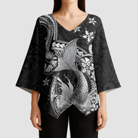 Hawaii Mermaid Monotone Kimono Sleeve Blouse Polynesian Pattern Fish Hook LT01 - Polynesian Pride