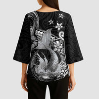 Hawaii Mermaid Monotone Kimono Sleeve Blouse Polynesian Pattern Fish Hook LT01 - Polynesian Pride
