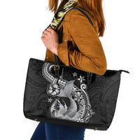 Hawaii Mermaid Monotone Leather Tote Bag Polynesian Pattern Fish Hook LT01 Black - Polynesian Pride
