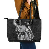 Hawaii Mermaid Monotone Leather Tote Bag Polynesian Pattern Fish Hook LT01 - Polynesian Pride
