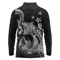 Hawaii Mermaid Monotone Long Sleeve Polo Shirt Polynesian Pattern Fish Hook LT01 - Polynesian Pride