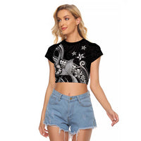 Hawaii Mermaid Monotone Raglan Cropped T Shirt Polynesian Pattern Fish Hook LT01 Female Black - Polynesian Pride