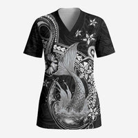 Hawaii Mermaid Monotone Scrub Top Polynesian Pattern Fish Hook LT01 Adult Black - Polynesian Pride