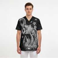Hawaii Mermaid Monotone Scrub Top Polynesian Pattern Fish Hook LT01 - Polynesian Pride