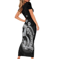 Hawaii Mermaid Monotone Short Sleeve Bodycon Dress Polynesian Pattern Fish Hook LT01 - Polynesian Pride