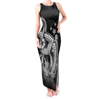 Hawaii Mermaid Monotone Tank Maxi Dress Polynesian Pattern Fish Hook LT01 Women Black - Polynesian Pride