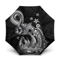 Hawaii Mermaid Monotone Umbrella Polynesian Pattern Fish Hook LT01 One Size Folded 11.42 inch Opened Diameter 37.4 inch Black - Polynesian Pride