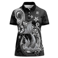Hawaii Mermaid Monotone Women Polo Shirt Polynesian Pattern Fish Hook LT01 Female Black - Polynesian Pride