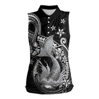 Hawaii Mermaid Monotone Women Sleeveless Polo Shirt Polynesian Pattern Fish Hook LT01 Female Black - Polynesian Pride