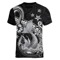 Hawaii Mermaid Monotone Women V-Neck T-Shirt Polynesian Pattern Fish Hook LT01 - Polynesian Pride