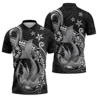 Hawaii Mermaid Monotone Zipper Polo Shirt Polynesian Pattern Fish Hook LT01 - Polynesian Pride
