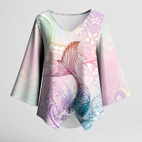 Hawaii Mermaid Sweet Pastel Kimono Sleeve Blouse Polynesian Pattern Fish Hook LT01 Female Multicolor - Polynesian Pride