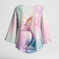 Hawaii Mermaid Sweet Pastel Kimono Sleeve Blouse Polynesian Pattern Fish Hook LT01 - Polynesian Pride