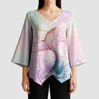Hawaii Mermaid Sweet Pastel Kimono Sleeve Blouse Polynesian Pattern Fish Hook LT01 - Polynesian Pride