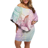Hawaii Mermaid Sweet Pastel Off Shoulder Short Dress Polynesian Pattern Fish Hook LT01 Women Multicolor - Polynesian Pride