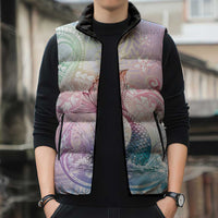 Hawaii Mermaid Sweet Pastel Sleeveless Puffer Jacket Polynesian Pattern Fish Hook LT01 - Polynesian Pride