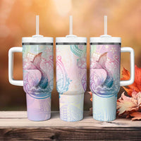 Hawaii Mermaid Sweet Pastel Tumbler With Handle Polynesian Pattern Fish Hook LT01 - Polynesian Pride