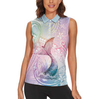 Hawaii Mermaid Sweet Pastel Women Sleeveless Polo Shirt Polynesian Pattern Fish Hook LT01 - Polynesian Pride