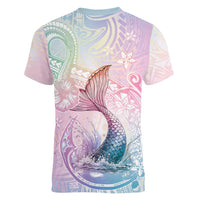 Hawaii Mermaid Sweet Pastel Women V-Neck T-Shirt Polynesian Pattern Fish Hook LT01 - Polynesian Pride