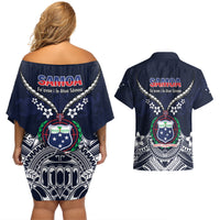 Samoa Independence Day Couples Matching Off Shoulder Short Dress and Hawaiian Shirt Ula Nifo Mix Turtle LT01 - Polynesian Pride