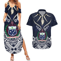 Samoa Independence Day Couples Matching Summer Maxi Dress and Hawaiian Shirt Ula Nifo Mix Turtle LT01 Blue - Polynesian Pride