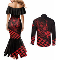 Personalized King Kamehameha Day Couples Matching Mermaid Dress and Long Sleeve Button Shirt Kakau Polynesian Pattern LT01 - Polynesian Pride