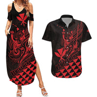 Personalized King Kamehameha Day Couples Matching Summer Maxi Dress and Hawaiian Shirt Kakau Polynesian Pattern LT01 Red - Polynesian Pride