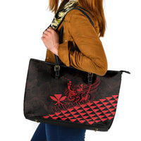 King Kamehameha Day Leather Tote Bag Kakau Polynesian Pattern LT01 Red - Polynesian Pride