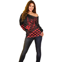 Personalized King Kamehameha Day Off Shoulder Sweater Kakau Polynesian Pattern