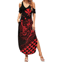 Personalized King Kamehameha Day Summer Maxi Dress Kakau Polynesian Pattern LT01 Women Red - Polynesian Pride