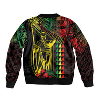 King Kamehameha Day Sleeve Zip Bomber Jacket Hawaii Kakau Reggae