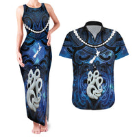 Personalized Maori Matariki Manaia Couples Matching Tank Maxi Dress and Hawaiian Shirt Maori Kowhaiwhai Pattern Galaxy LT01 Blue - Polynesian Pride