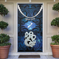 Personalized Maori Matariki Manaia Door Cover Maori Kowhaiwhai Pattern Galaxy LT01 Blue - Polynesian Pride