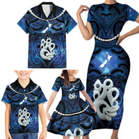 Personalized Maori Matariki Manaia Family Matching Short Sleeve Bodycon Dress and Hawaiian Shirt Maori Kowhaiwhai Pattern Galaxy