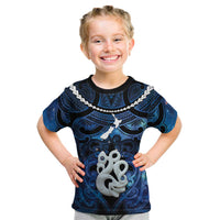 Personalized Maori Matariki Manaia Kid T Shirt Maori Kowhaiwhai Pattern Galaxy LT01 Blue - Polynesian Pride